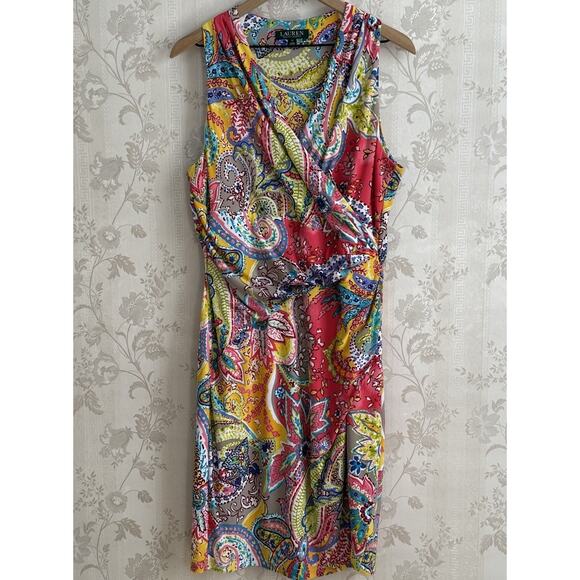Lauren RALPH LAUREN Dress Sz 14 Rainbow Paisley Preppy Old Money Boho Colorful - Picture 1 of 12